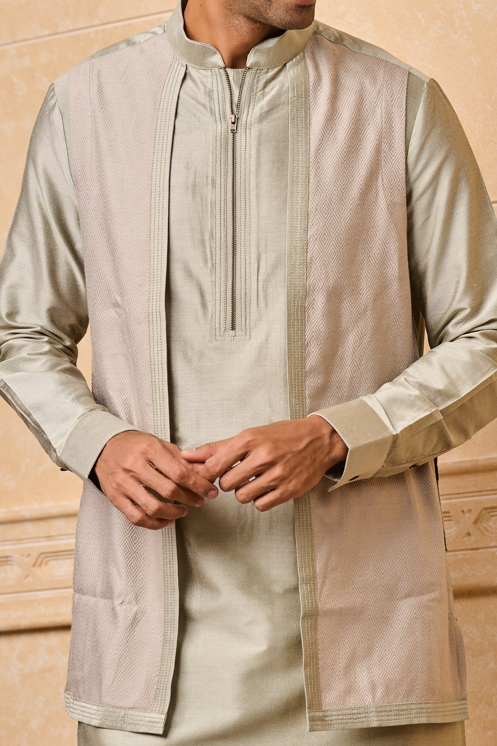 Light Grey Faux Layered Kurta Set