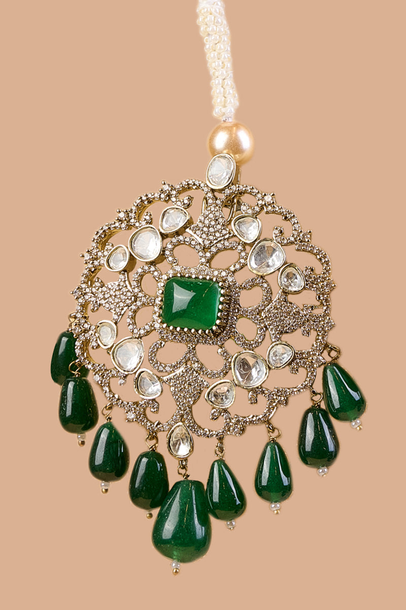 Oval Shaped Sarpech With Drop Beads