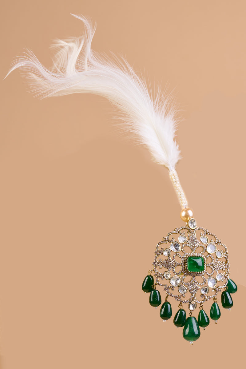 Oval Shaped Sarpech With Drop Beads