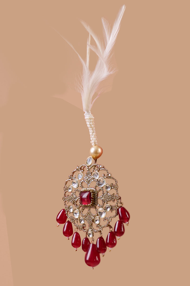 Oval Shaped Sarpech With Drop Beads