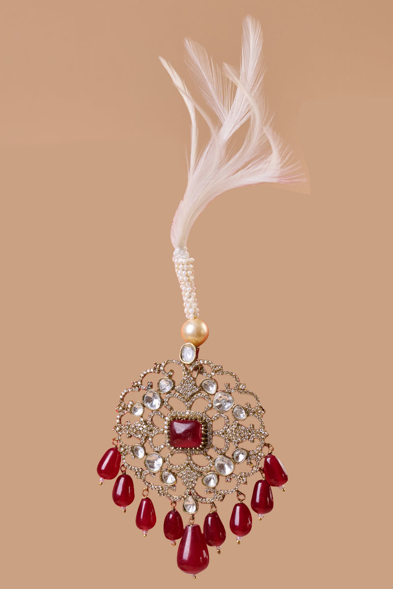 Oval Shaped Sarpech With Drop Beads