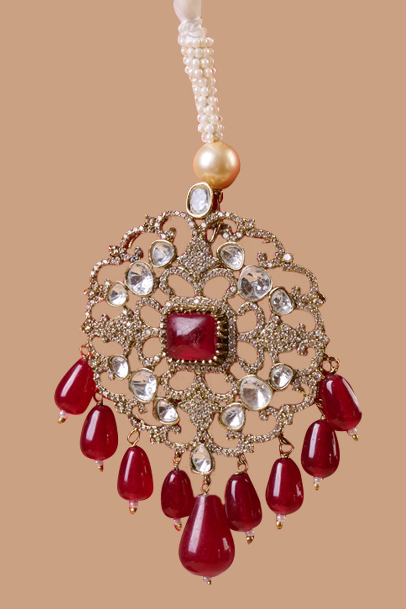 Oval Shaped Sarpech With Drop Beads