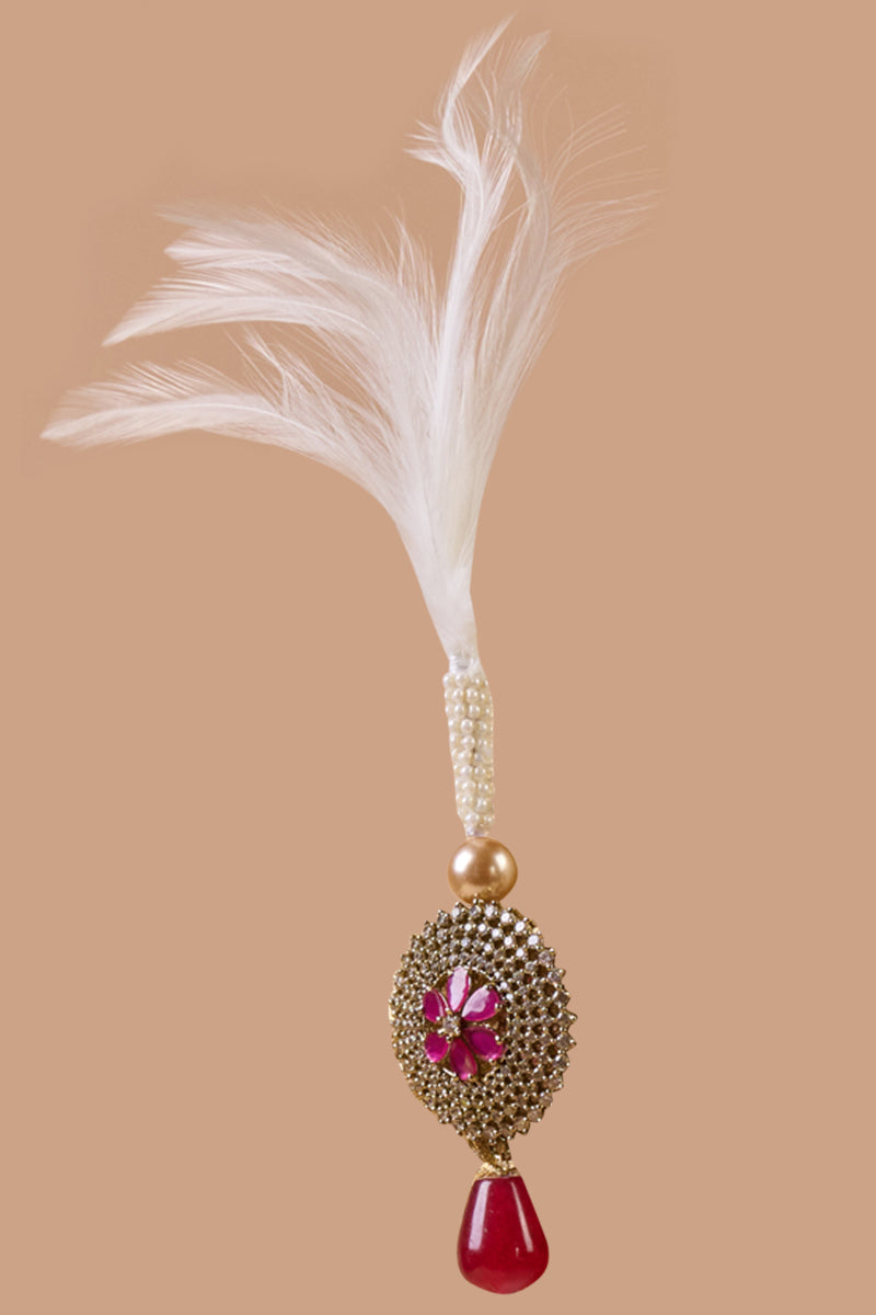 Oval Crystal Sarpech With Drop Bead