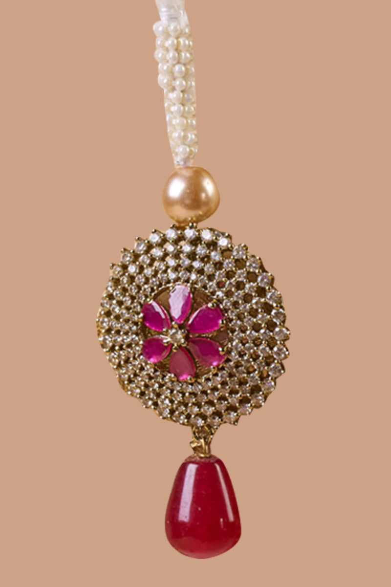 Oval Crystal Sarpech With Drop Bead