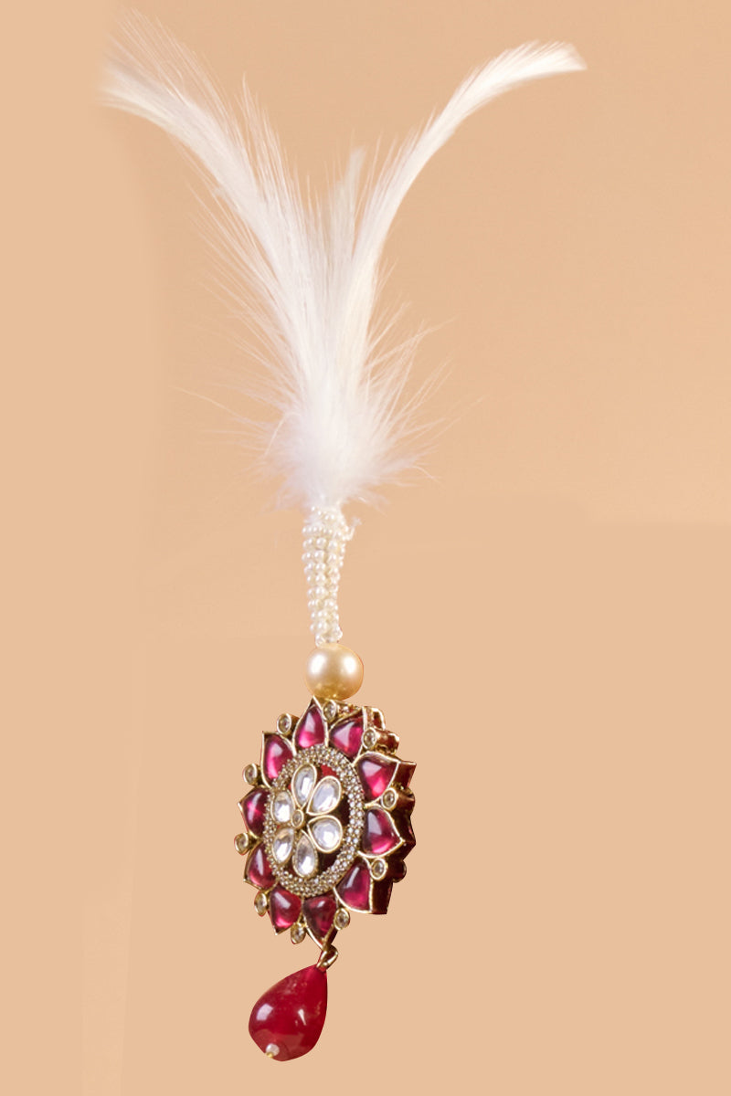 Oval Crystal Sarpech With Drop Bead