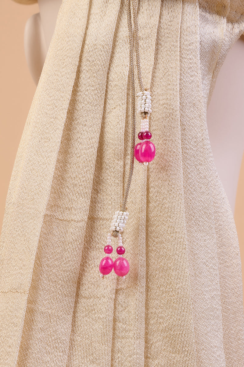 Pink Minimal Crystal Drop Sarpech With Feather Detail