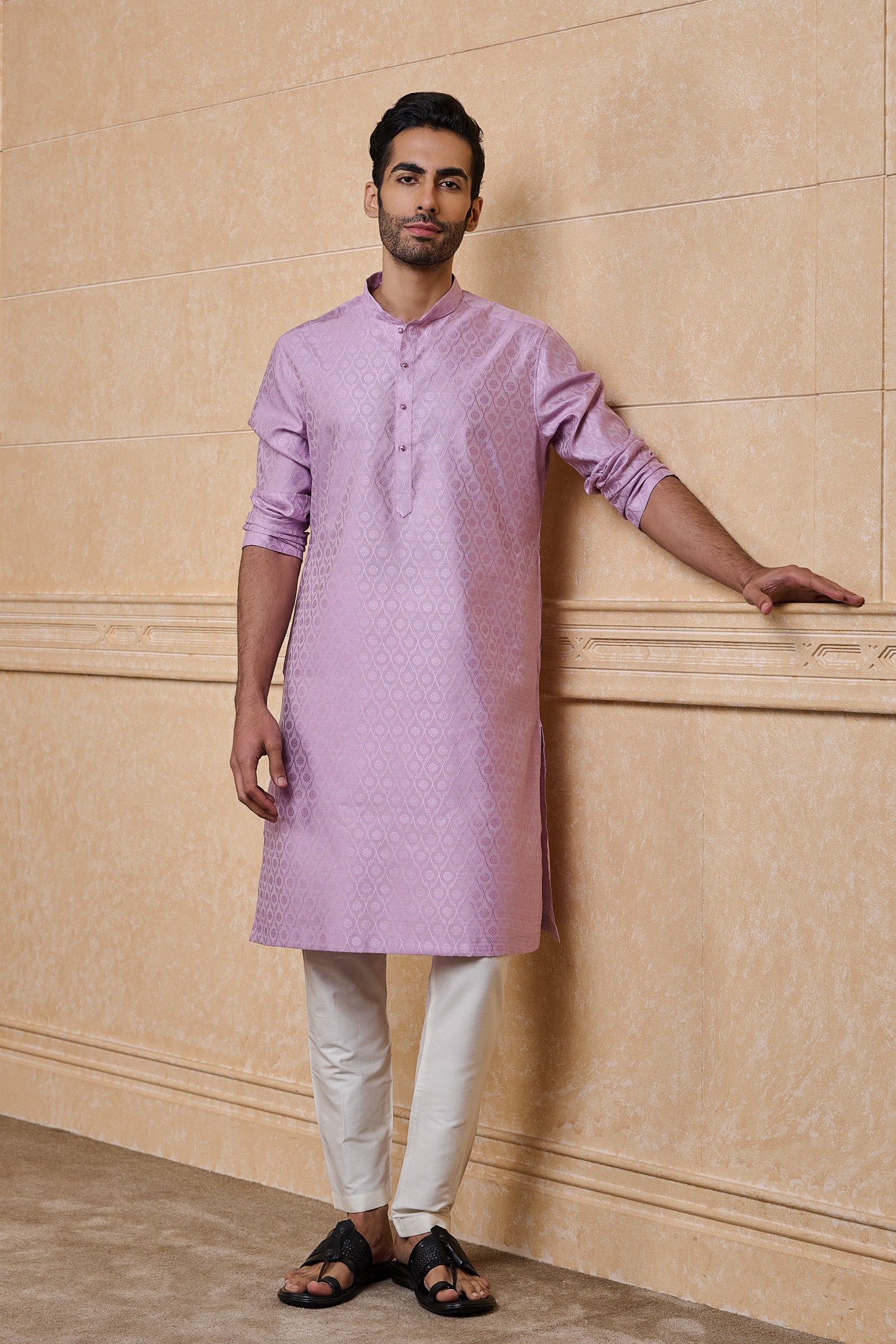 Lilac Floral Pattern Jacquard Kurta Set