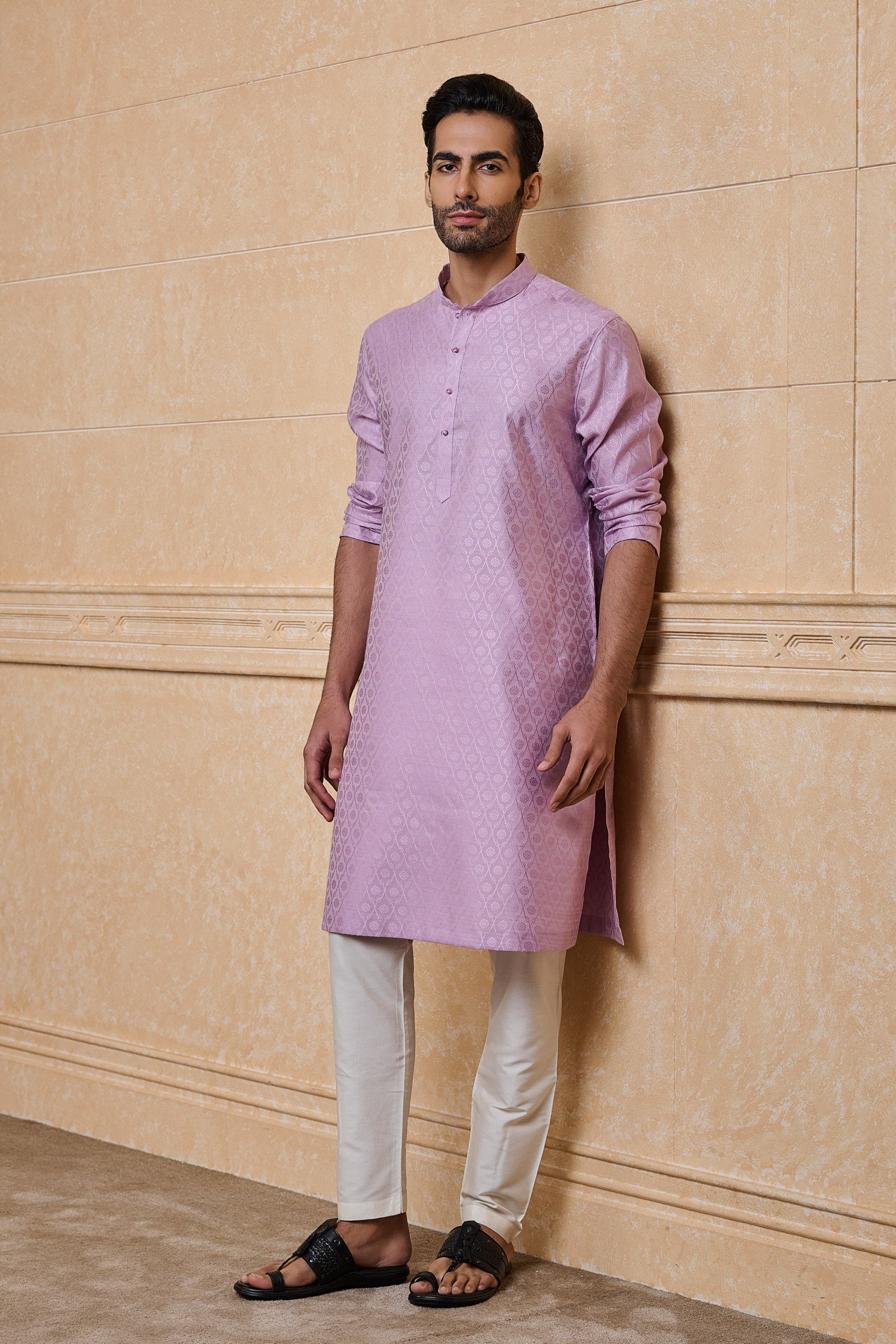 Lilac Floral Pattern Jacquard Kurta Set