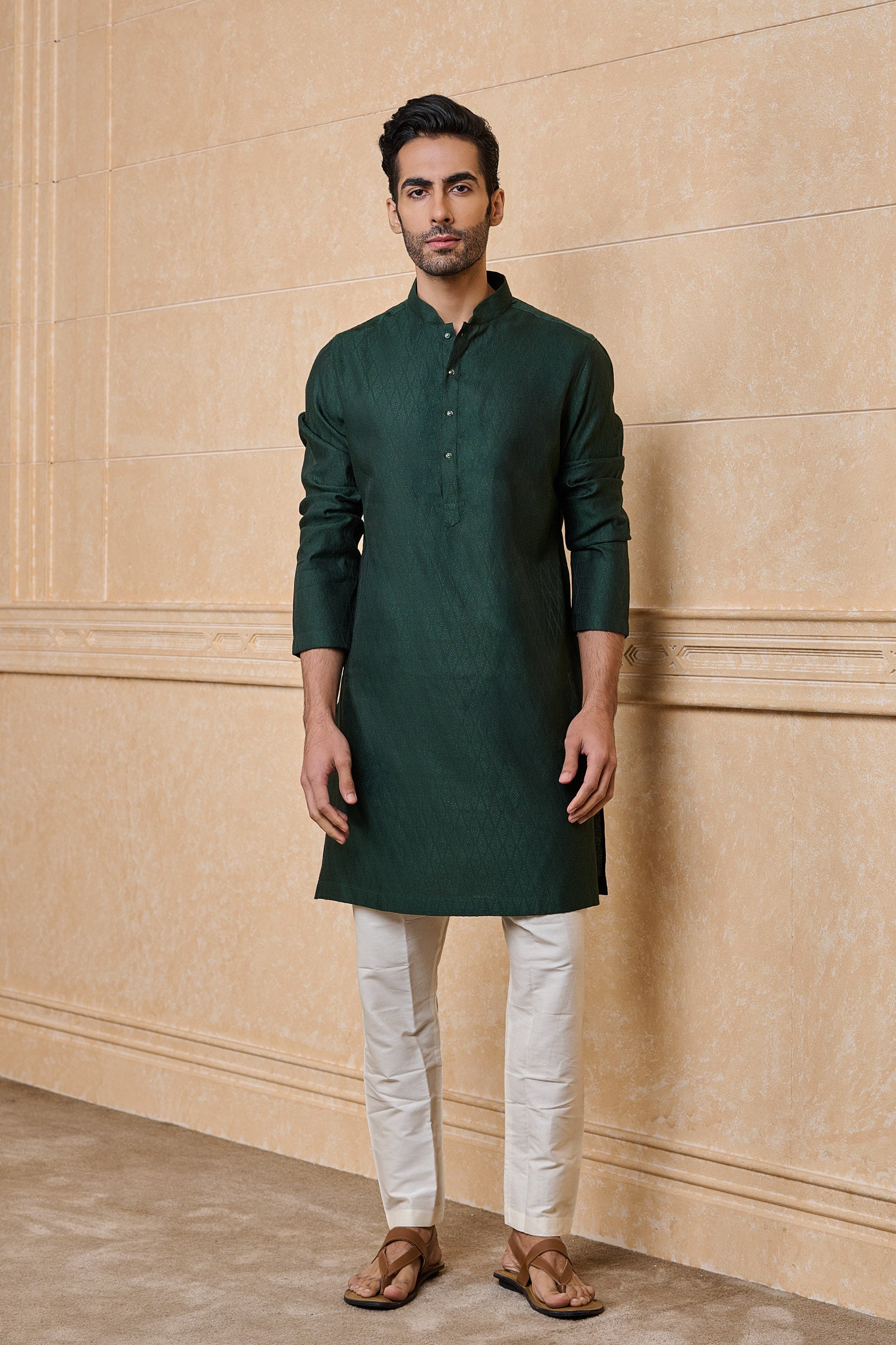 Dark Green Classic Jacquard Kurta Set