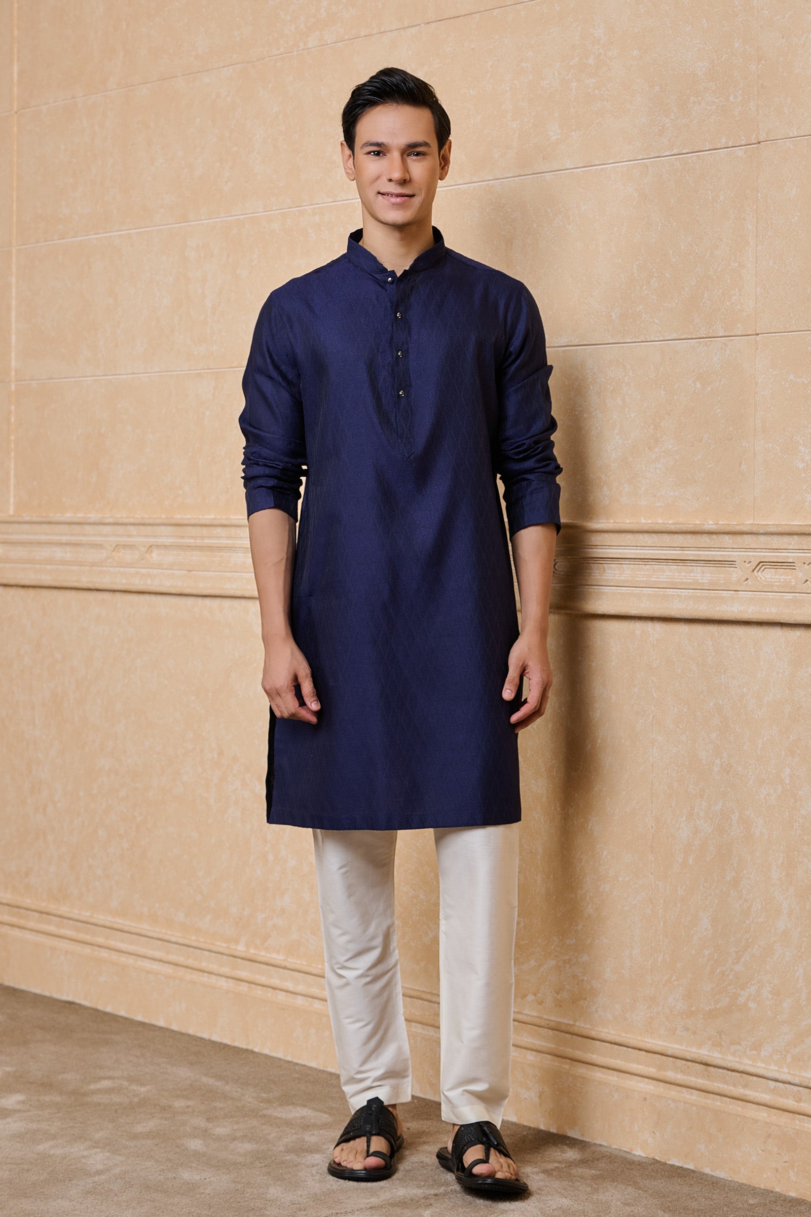 Navy Classic Jacquard Kurta Set