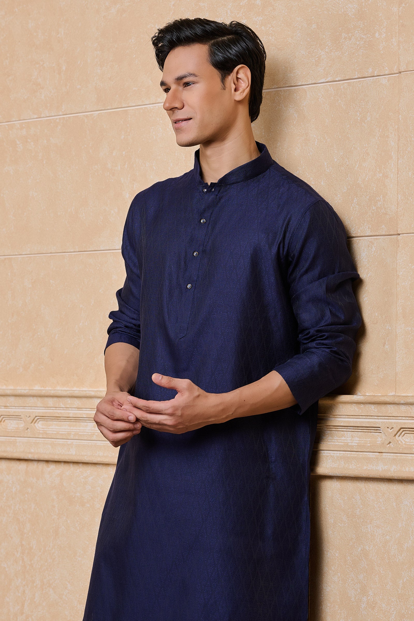 Navy Classic Jacquard Kurta Set