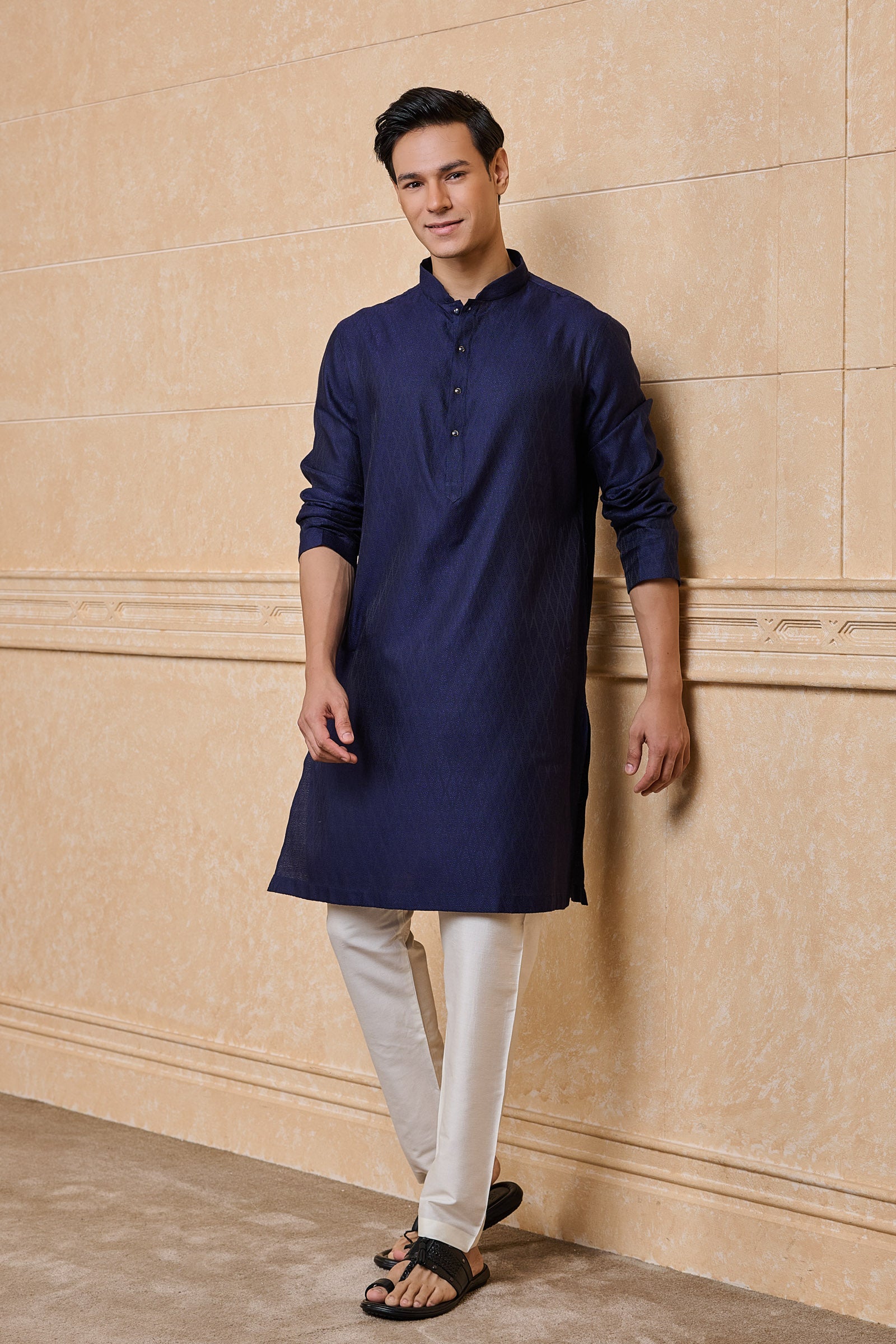 Navy Classic Jacquard Kurta Set