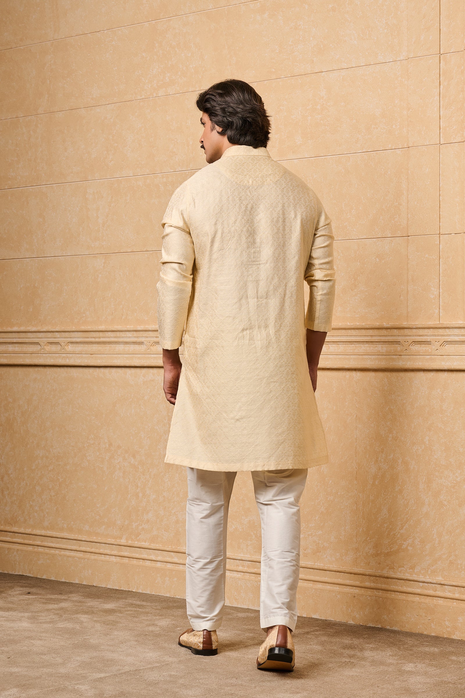 Cream Floral Jacquard Kurta Set