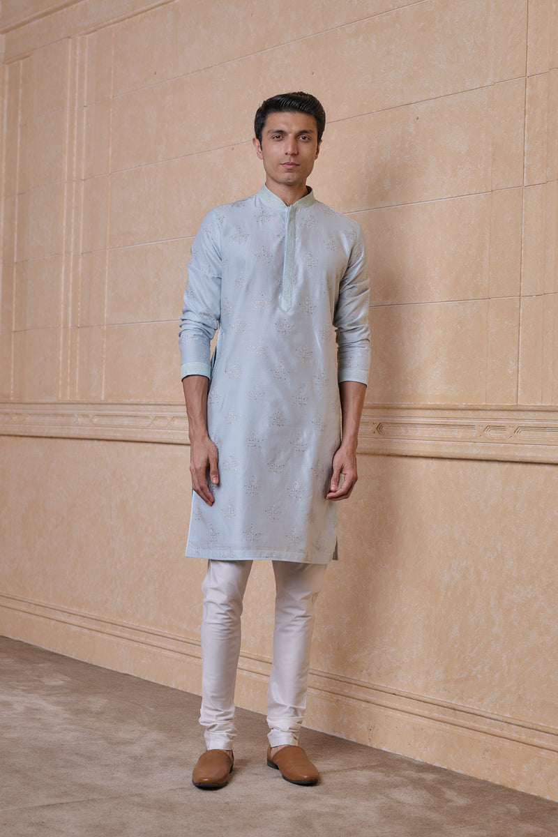 Light Blue All Over Chanderi Embroidered Kurta Set