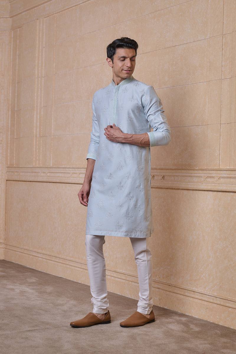 Light Blue All Over Chanderi Embroidered Kurta Set