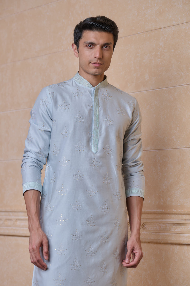 Light Blue All Over Chanderi Embroidered Kurta Set