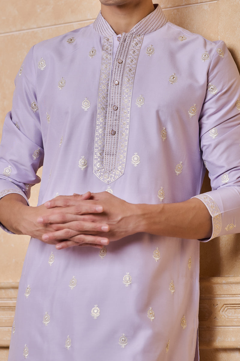 Lilac Kurta Set With Embroidery Highlights