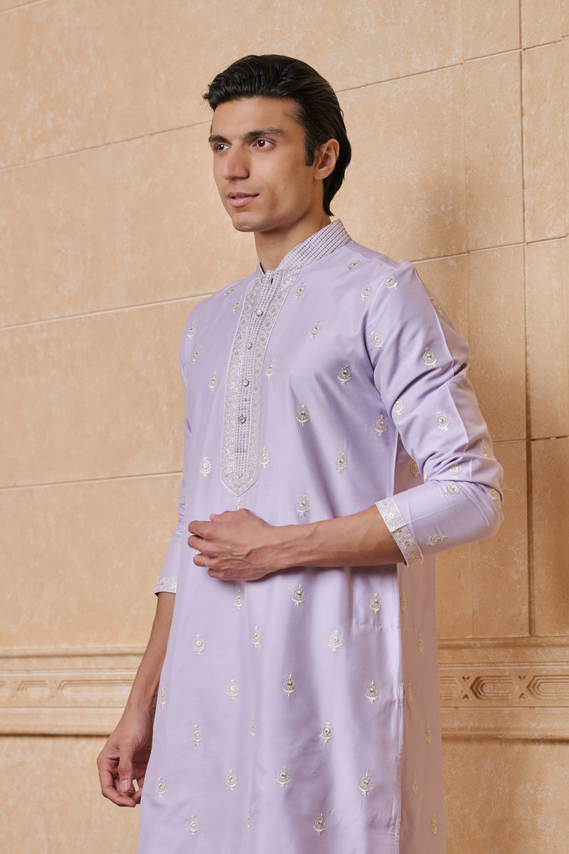 Lilac Kurta Set With Embroidery Highlights