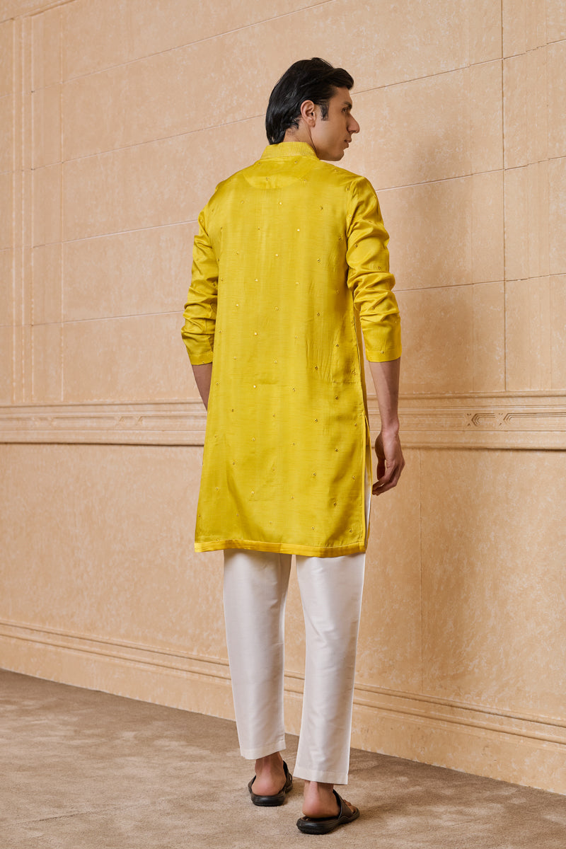 Yellow All Over Chanderi Embroidered Kurta Set