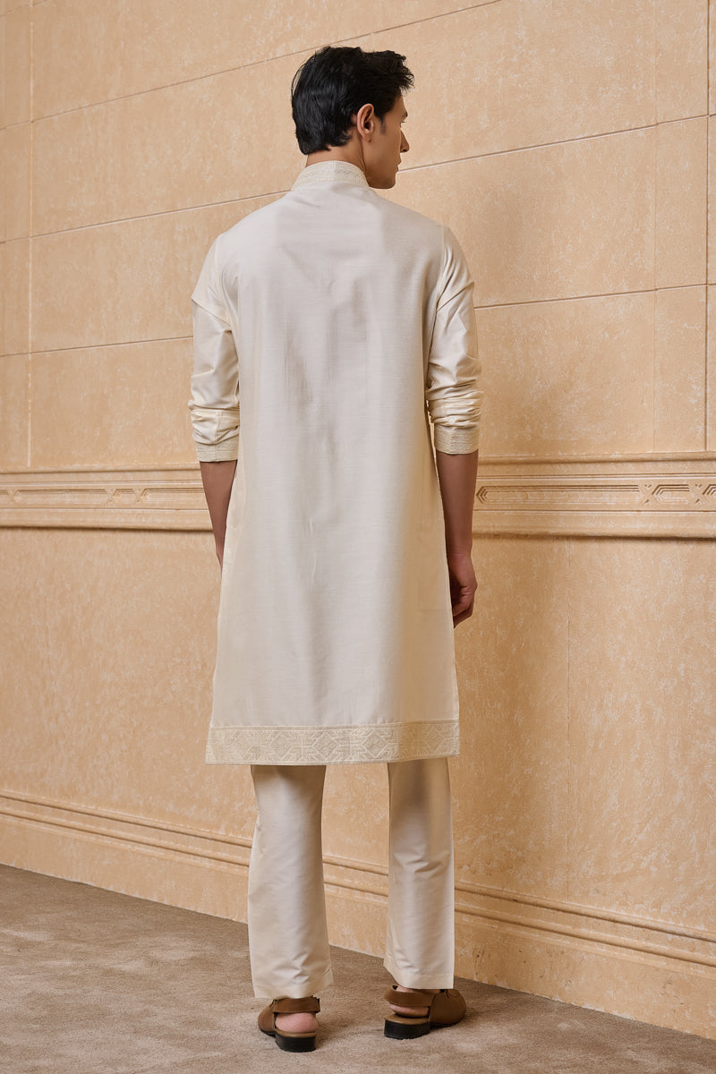 Ivory Kurta Set With Cross Stitch Yoke Detailing