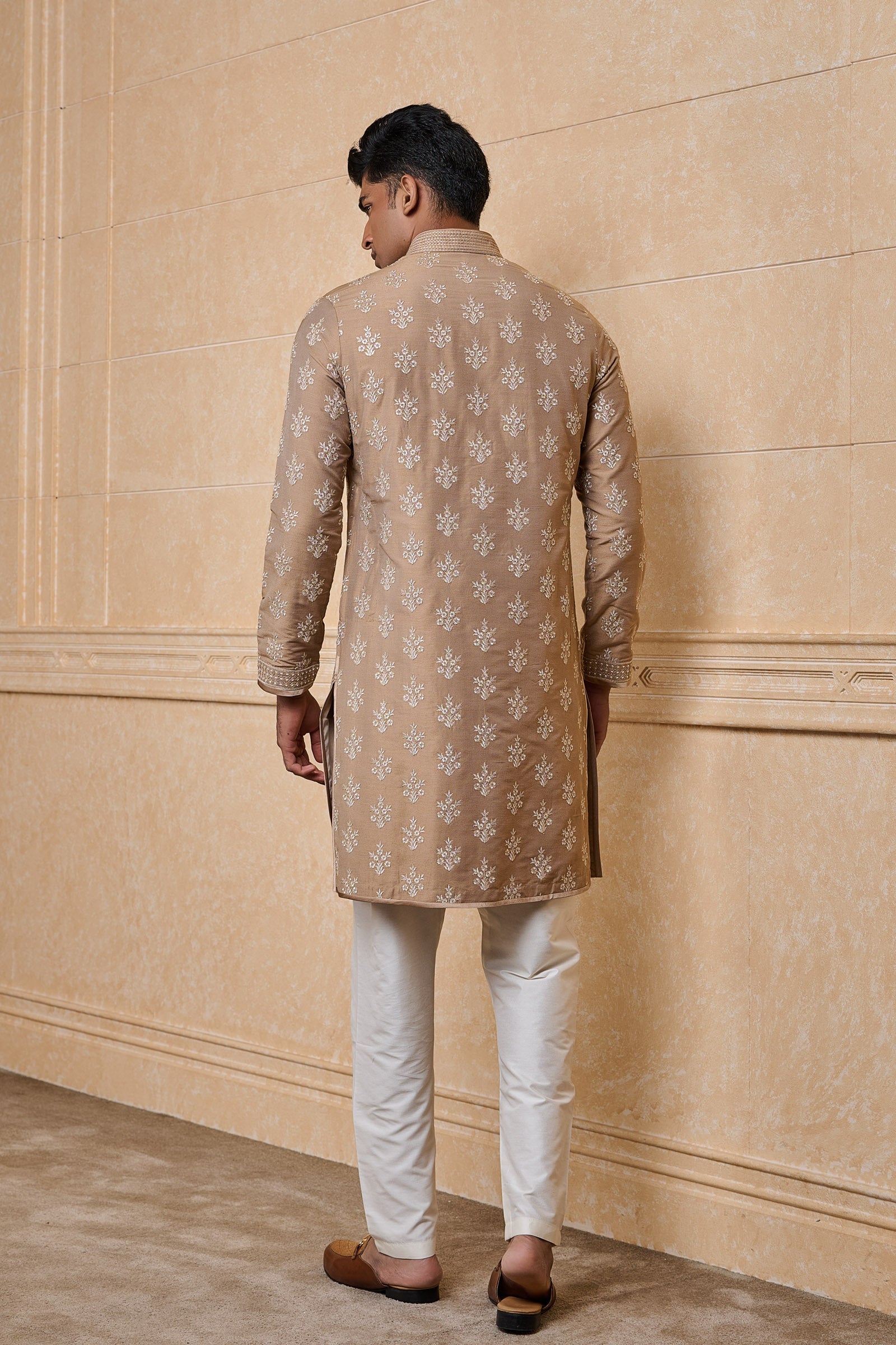 Beige All Over Embroidered Kurta Set