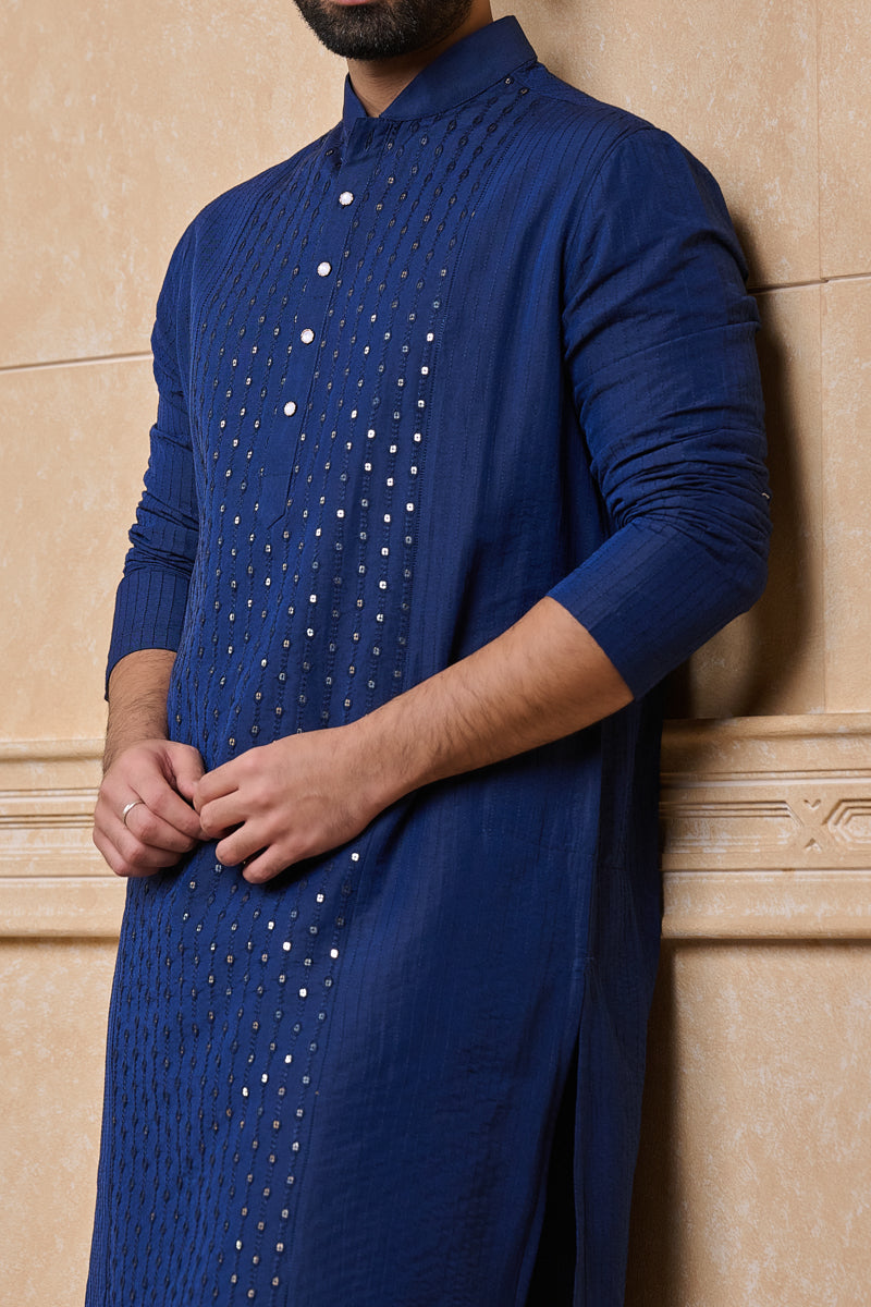 Medium Blue Patra Embroidered Kurta Set