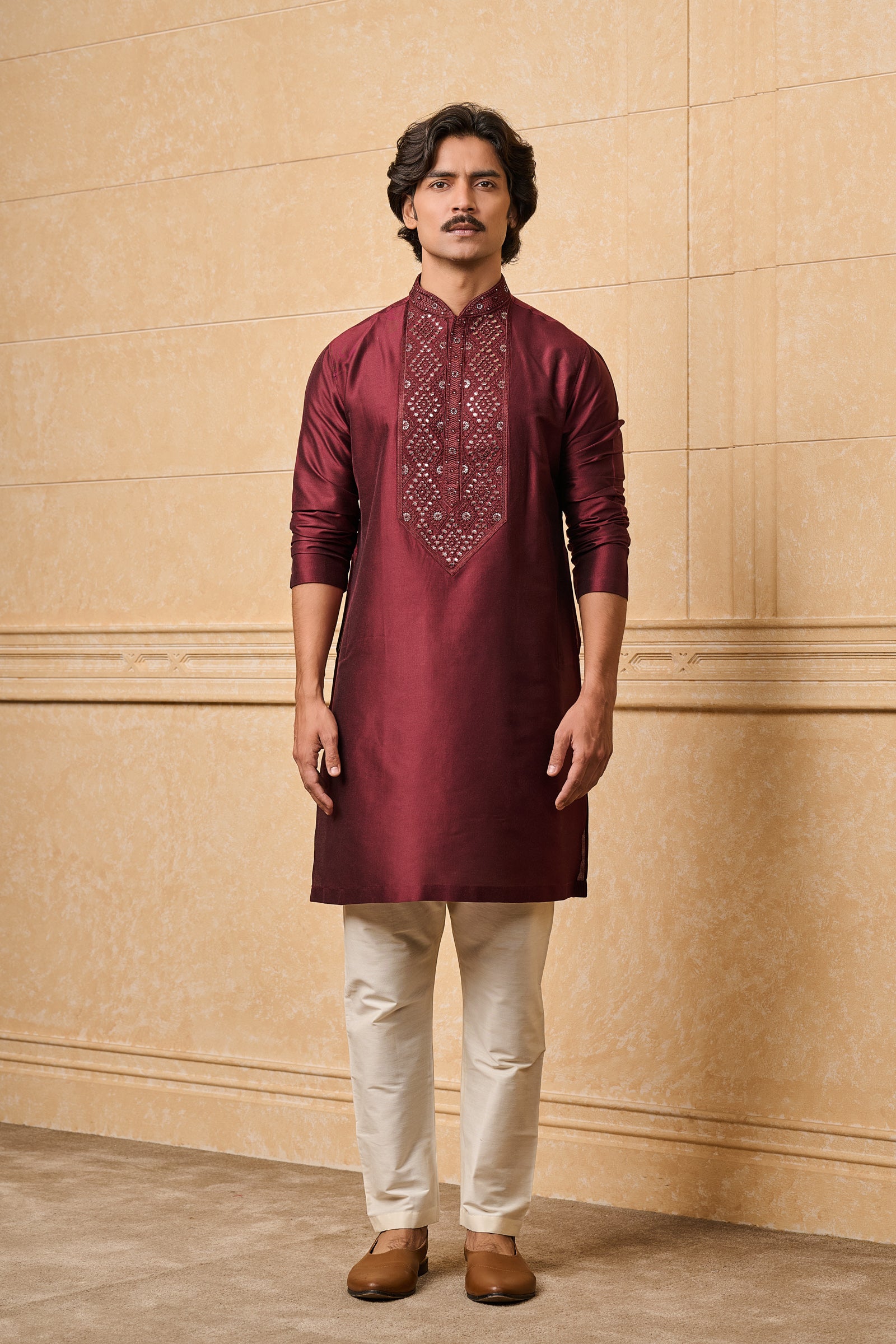 Maroon Patra Embroidered Kurta Set