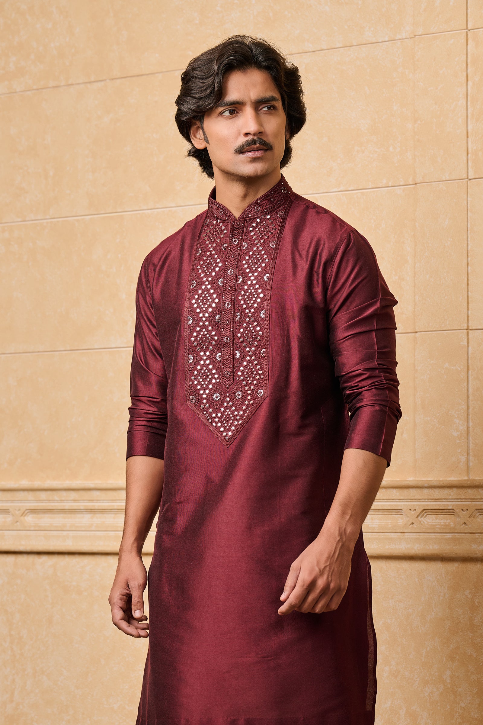 Maroon Patra Embroidered Kurta Set