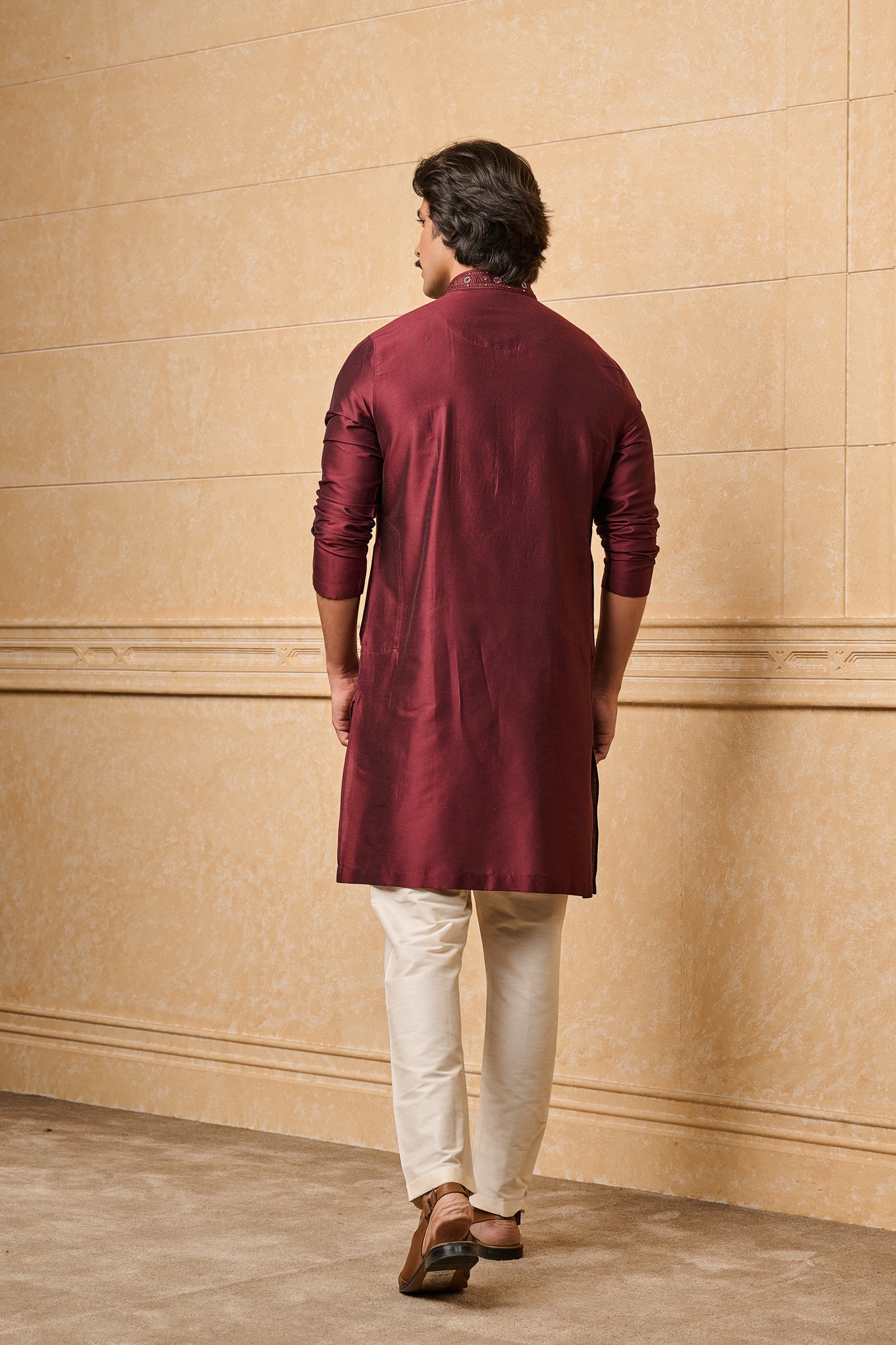 Maroon Patra Embroidered Kurta Set