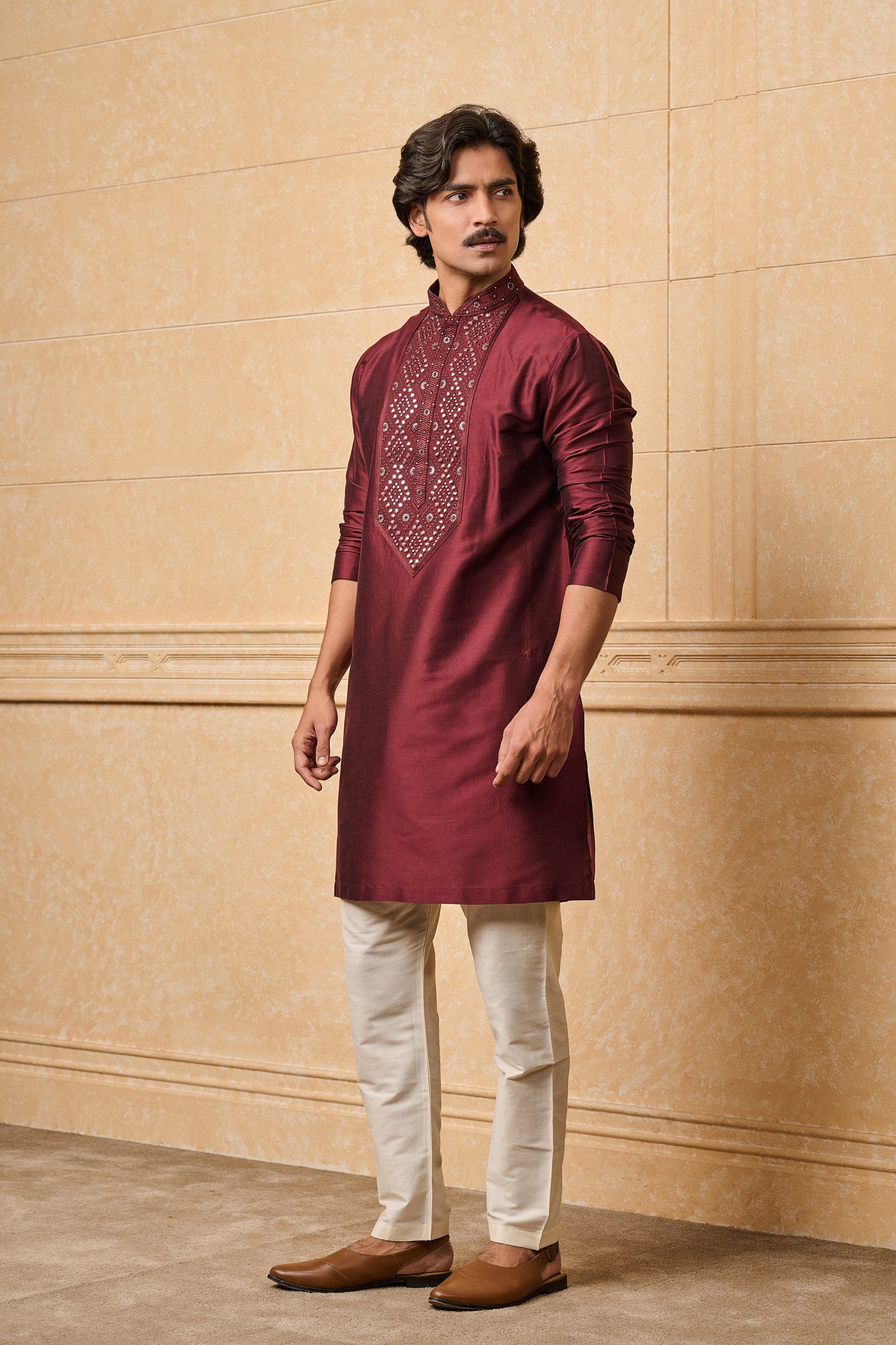 Maroon Patra Embroidered Kurta Set