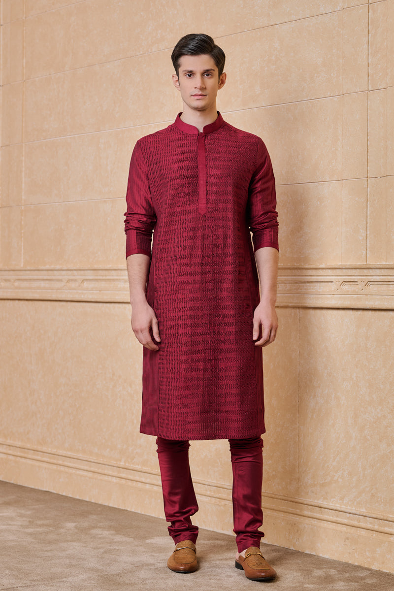 Maroon All Over Textured Kurta Set