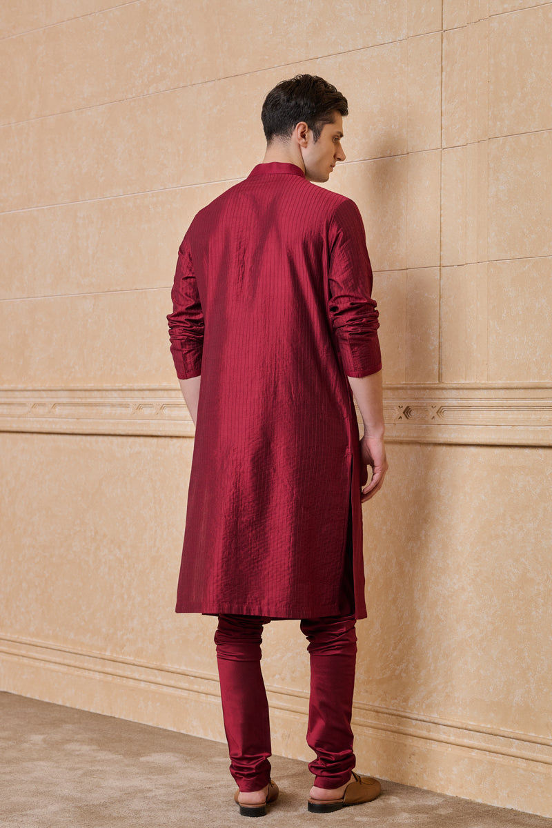 Maroon All Over Textured Kurta Set