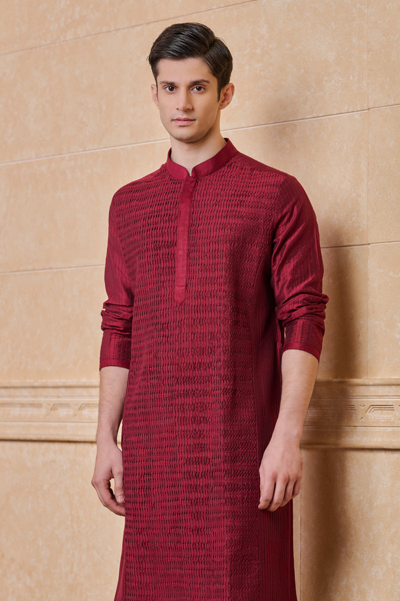 Maroon All Over Textured Kurta Set