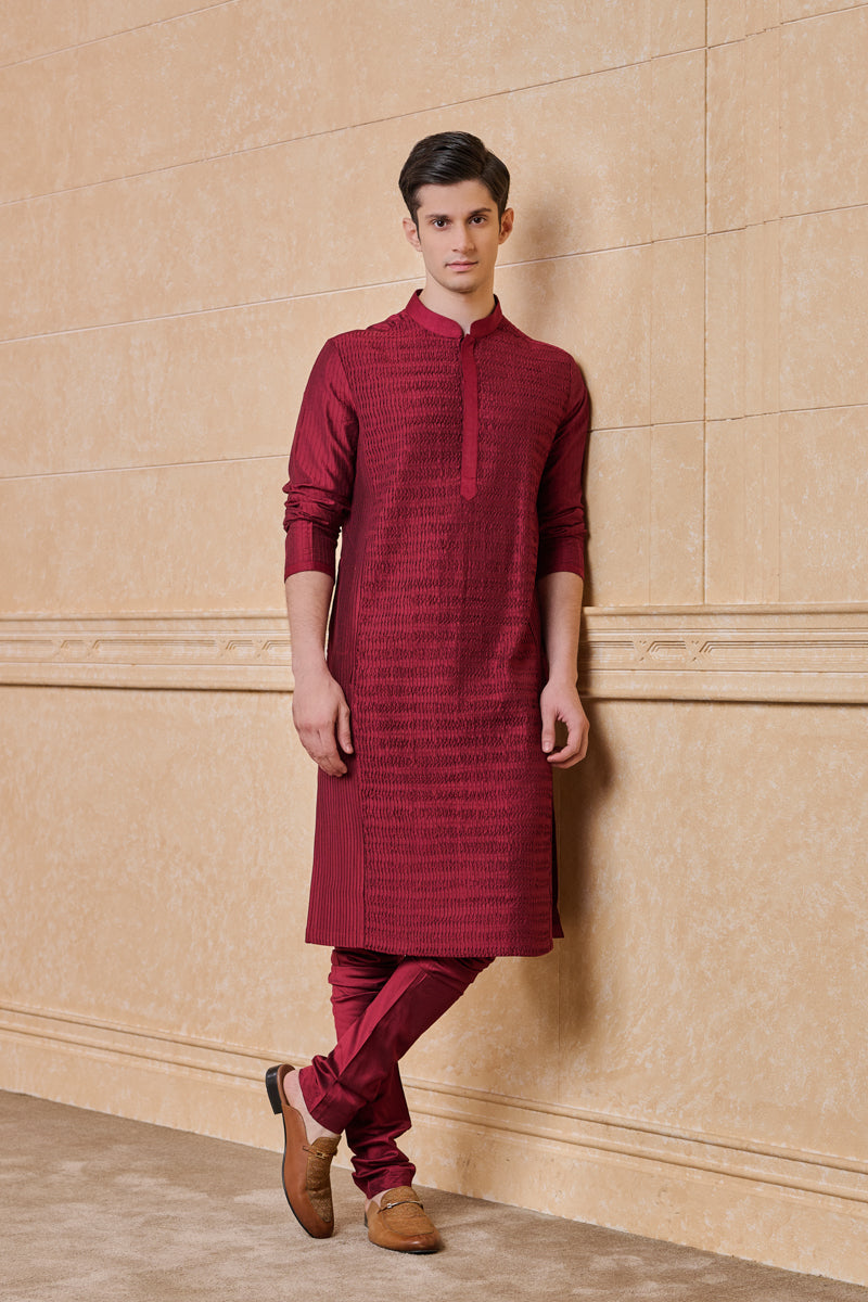 Maroon All Over Textured Kurta Set