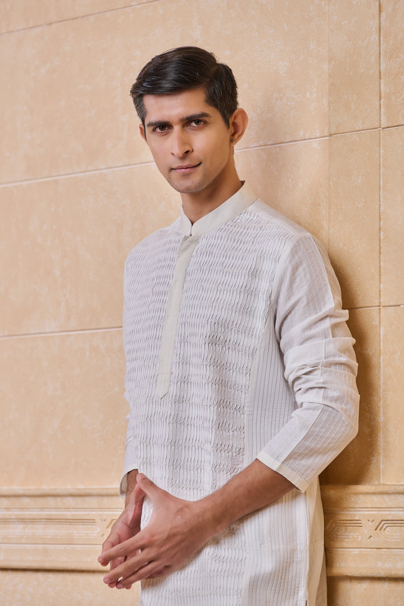 White All Over Textured Kurta Set