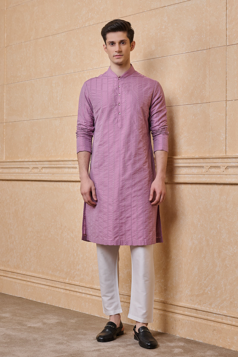 Pink All Over Textured Kurta Set