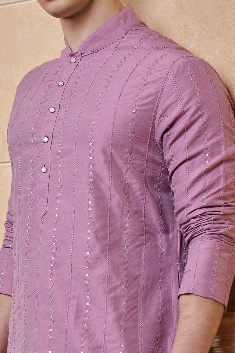 Pink All Over Textured Kurta Set