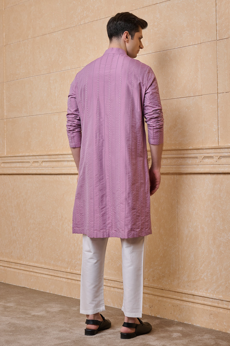 Pink All Over Textured Kurta Set