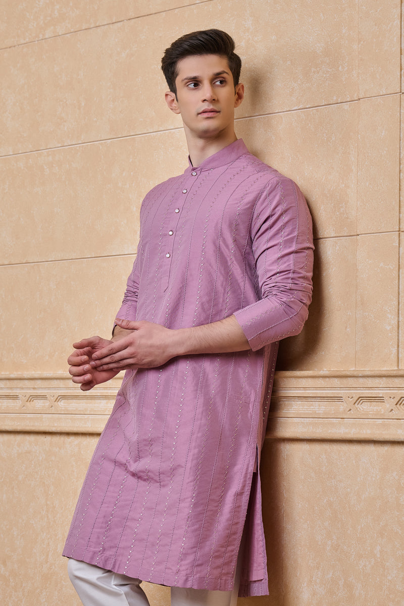 Pink All Over Textured Kurta Set