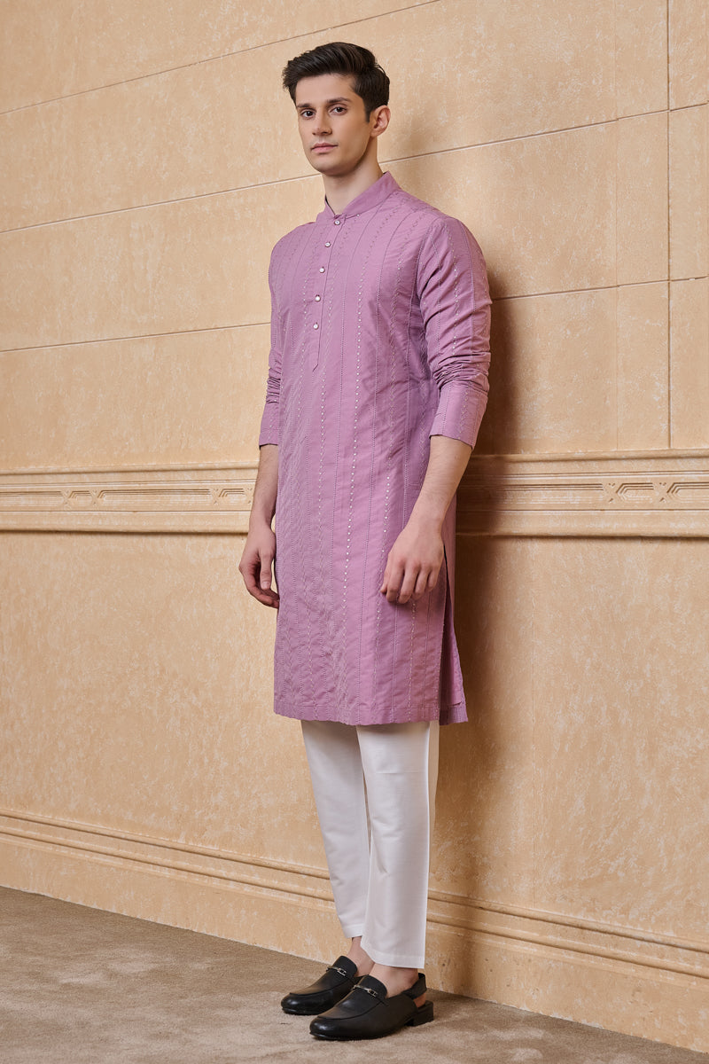 Pink All Over Textured Kurta Set