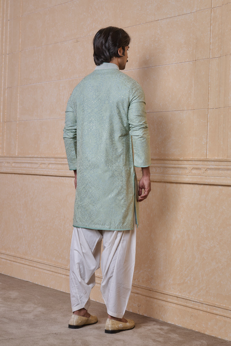 Teal All Over Embroidered Chanderi Kurta Set