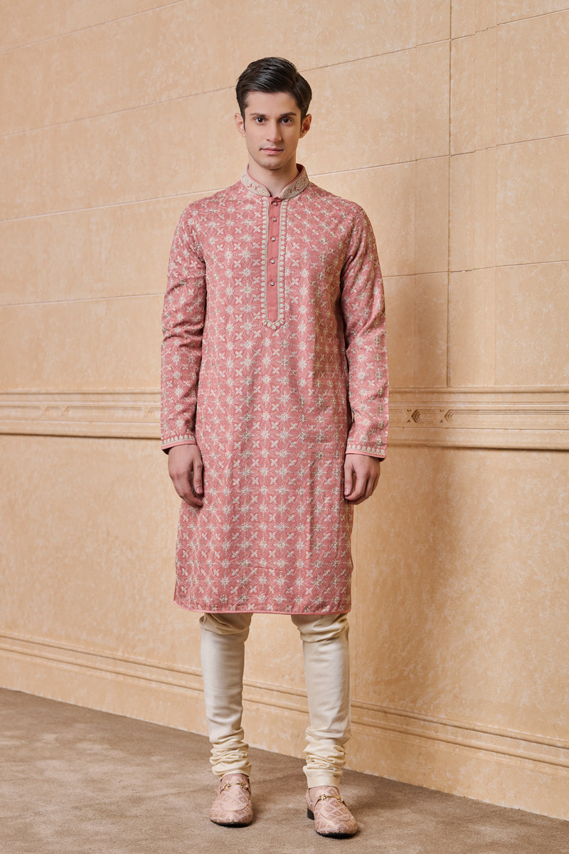 Pink All Over Embroidered Georgette Kurta Set