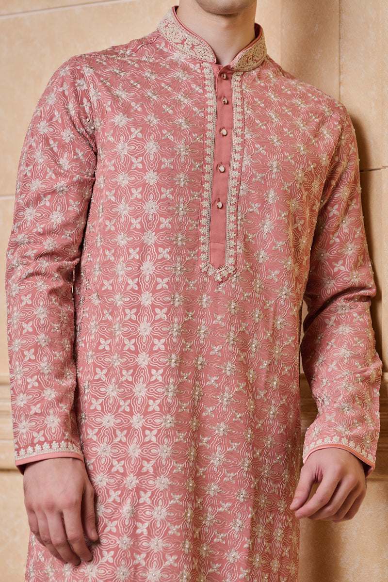 Pink All Over Embroidered Georgette Kurta Set