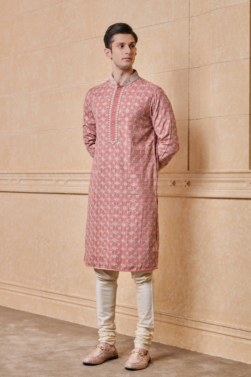 Pink All Over Embroidered Georgette Kurta Set