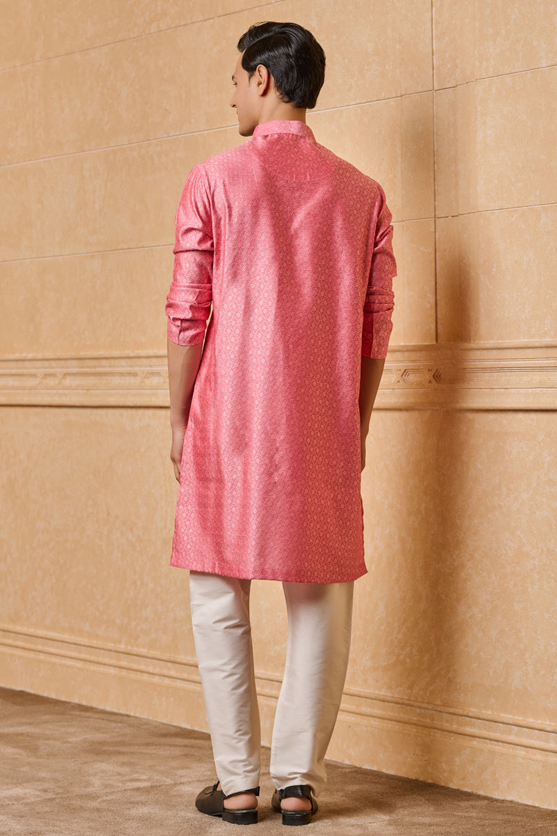 Pink Floral Jacquard Kurta Set