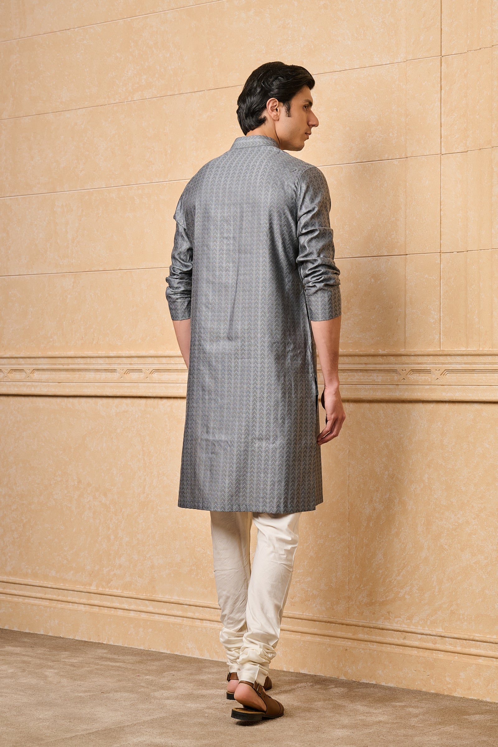 Grey Chevron Pattern Jacquard Kurta Set