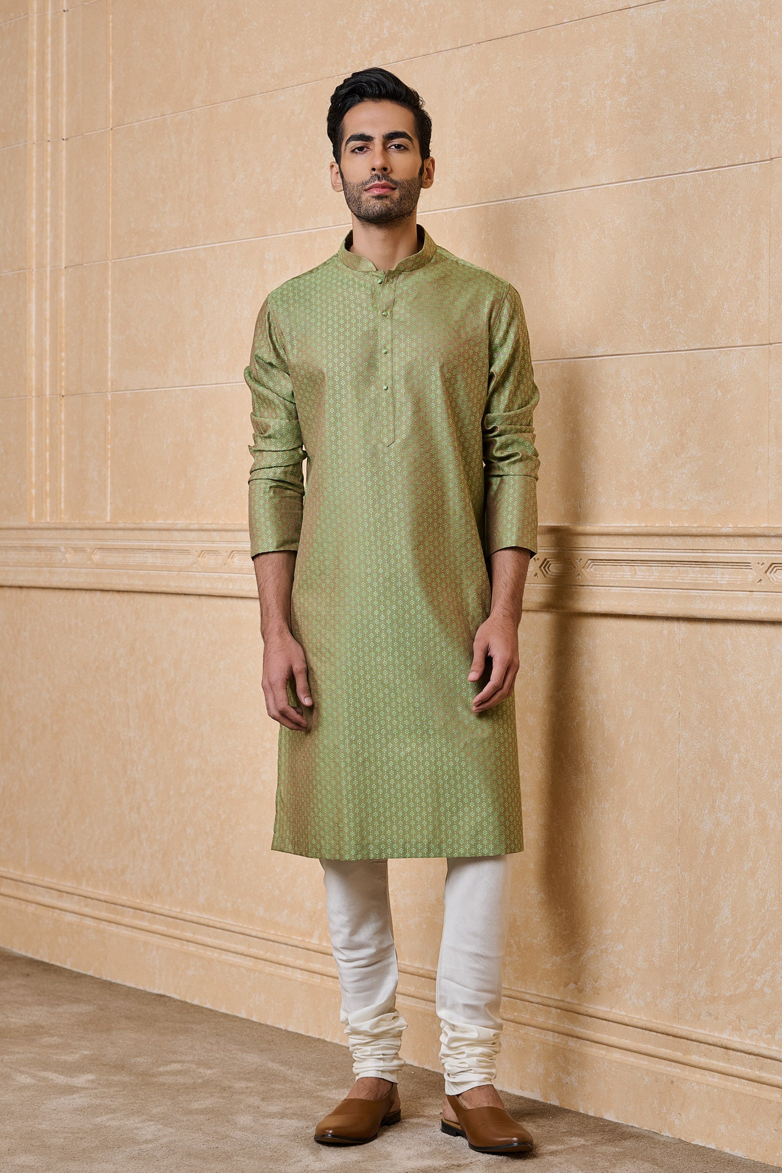 Green Classic Jacquard Kurta Set