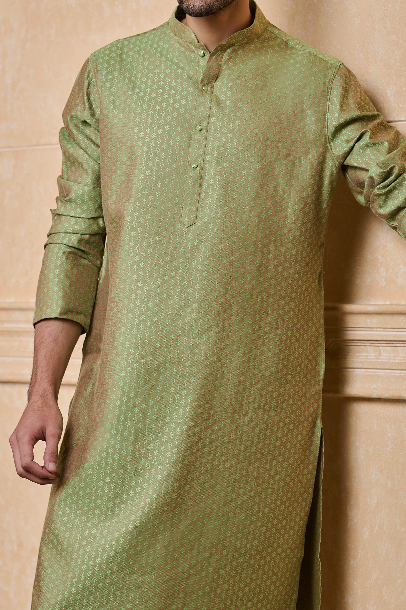 Green Classic Jacquard Kurta Set