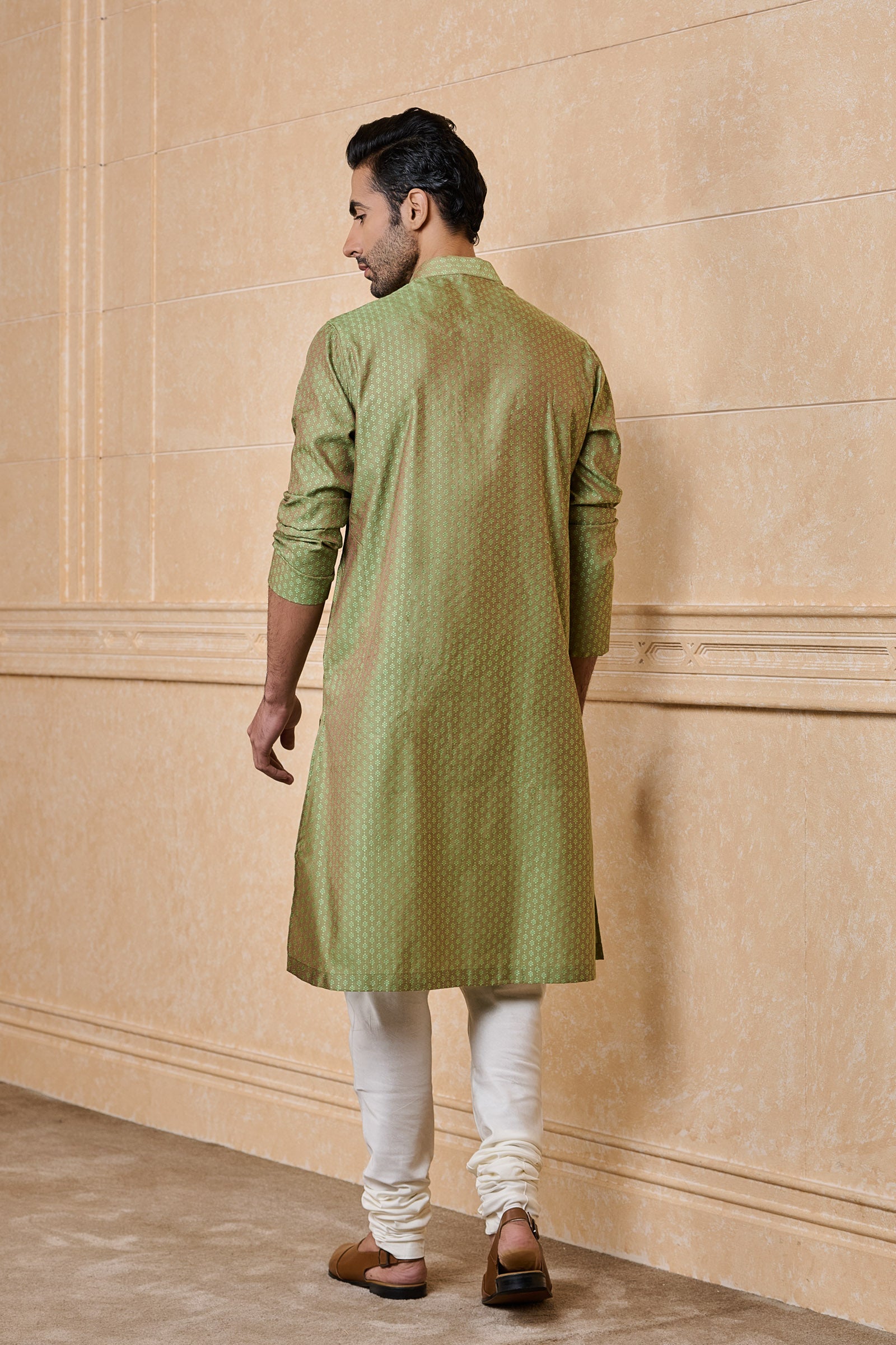 Green Classic Jacquard Kurta Set