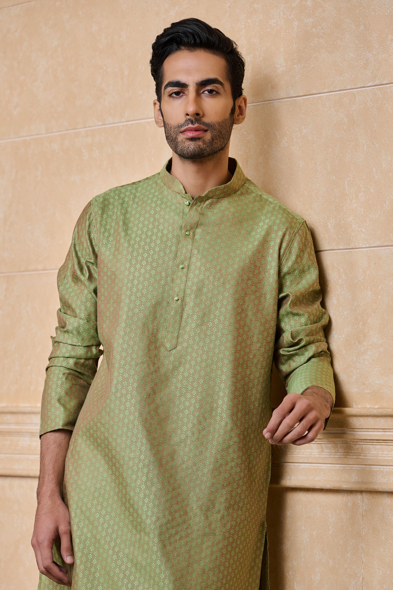 Green Classic Jacquard Kurta Set